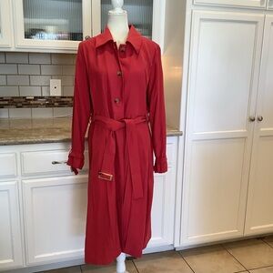 Soft Surroundings Trench Coat Belted Size LG Coral Color Pleated Detail